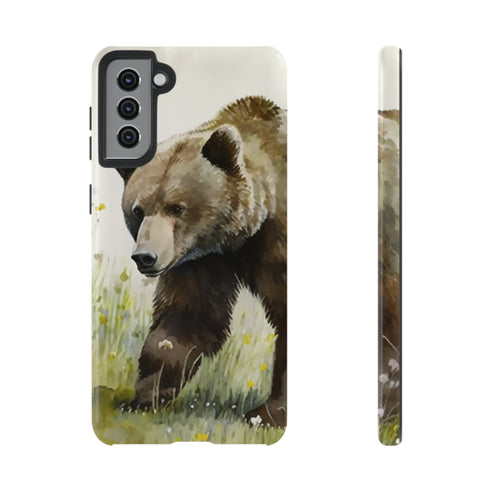Grizzly Bear in a Field - Impact Resistant Phone Case Samsung Galaxy S21 Plus Glossy